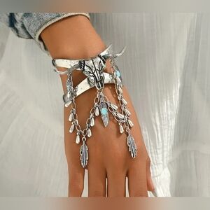 New! Silver Boho Bracelet with Feather Charms NEW!